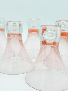 Set of 5 Pink Scandinavian Crystal Martini Barware Glasses, Åseda Sweden 1960s