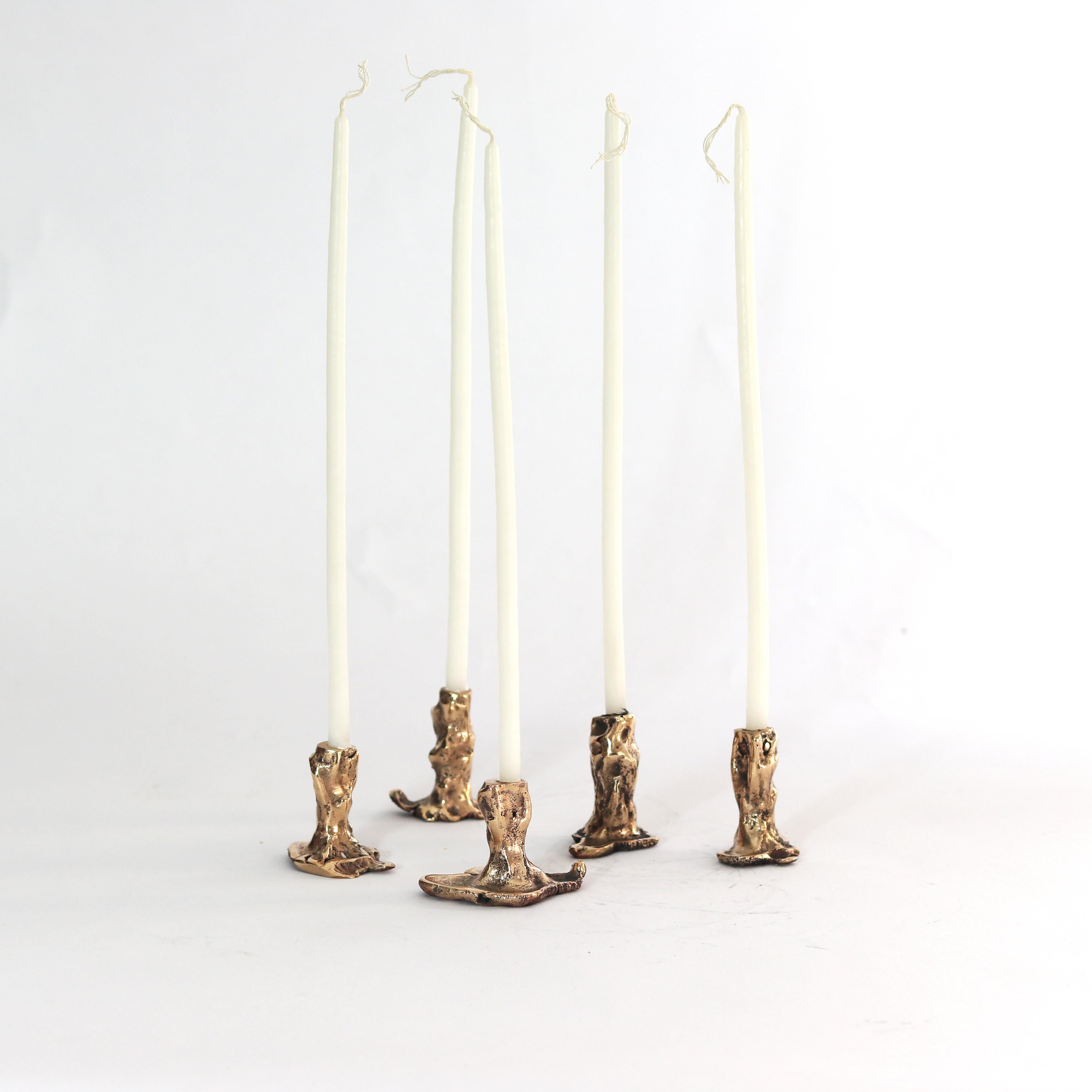 Post-Modern Set of 5 Pixie Bornze Candleholders by Samuel Costantini For Sale