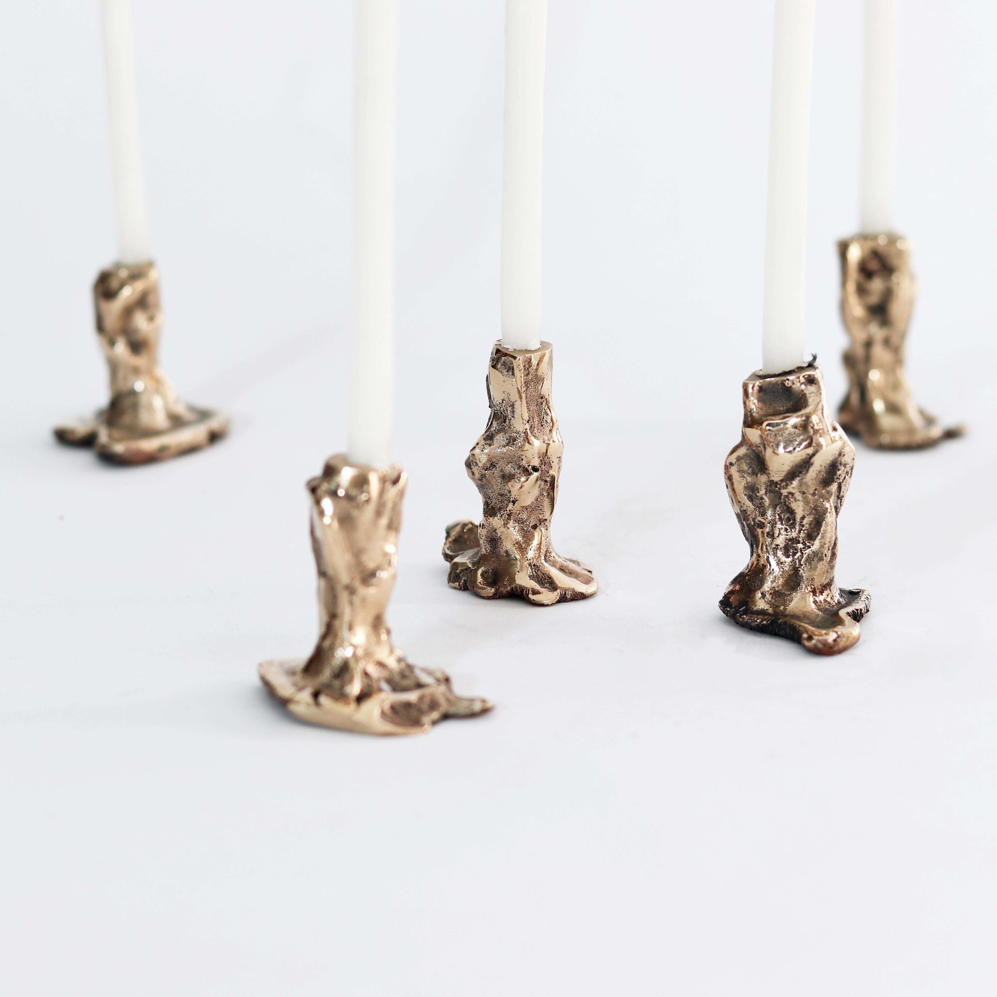 Italian Set of 5 Pixie Bornze Candleholders by Samuel Costantini For Sale