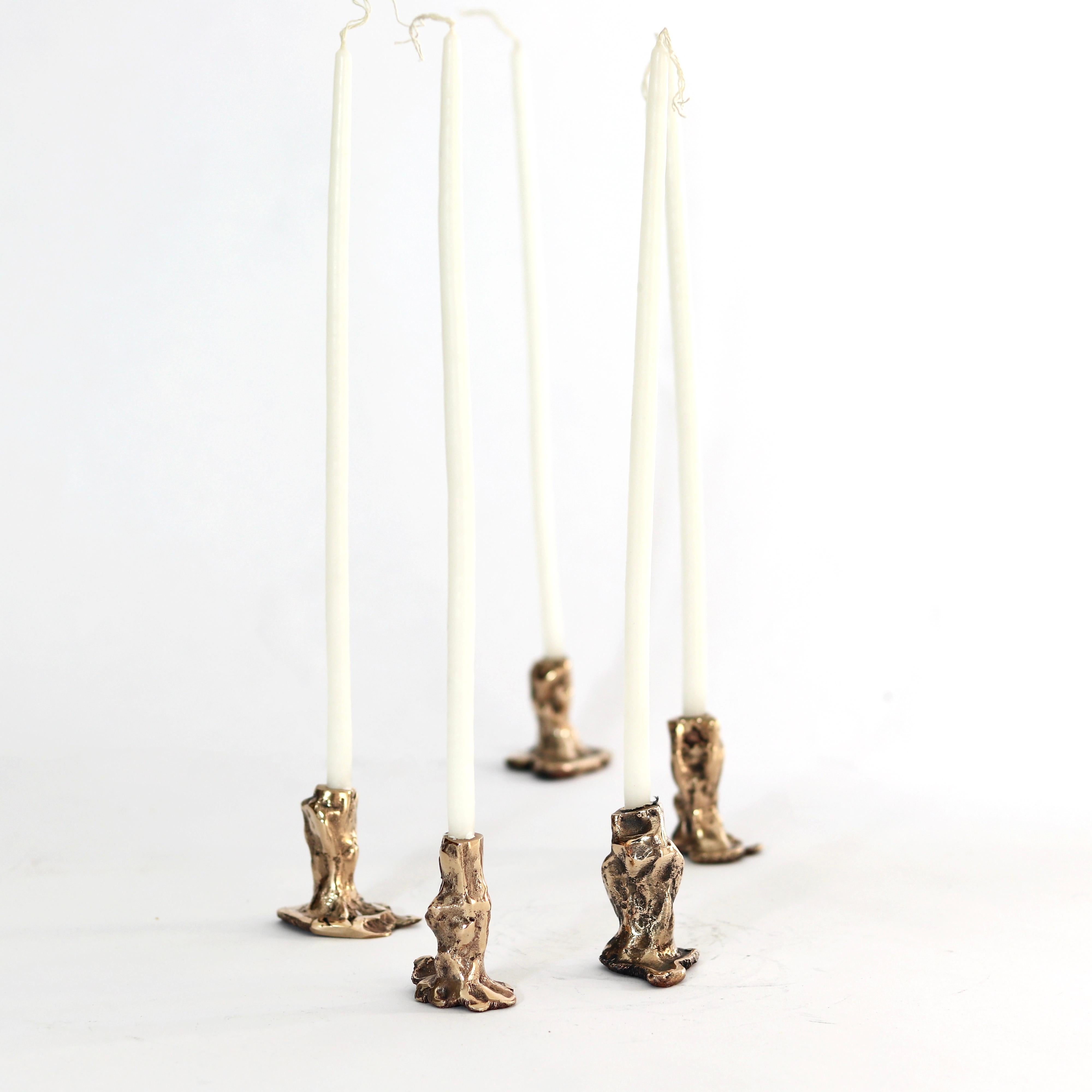 Contemporary Set of 5 Pixie Bornze Candleholders by Samuel Costantini For Sale