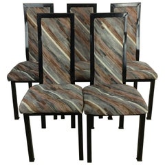 Ensemble de 5 chaises de salle à manger postmodernes avec tissu d'ameublement vintage