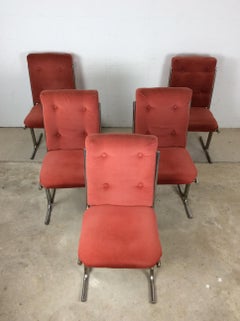 Set of 5 Postmodern Pink Upholstered Dining Chairs with Cantilever Base