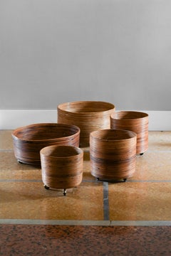 Set von 5 Rattan-Töpfenhaltern mit Rädern, Italien 1980