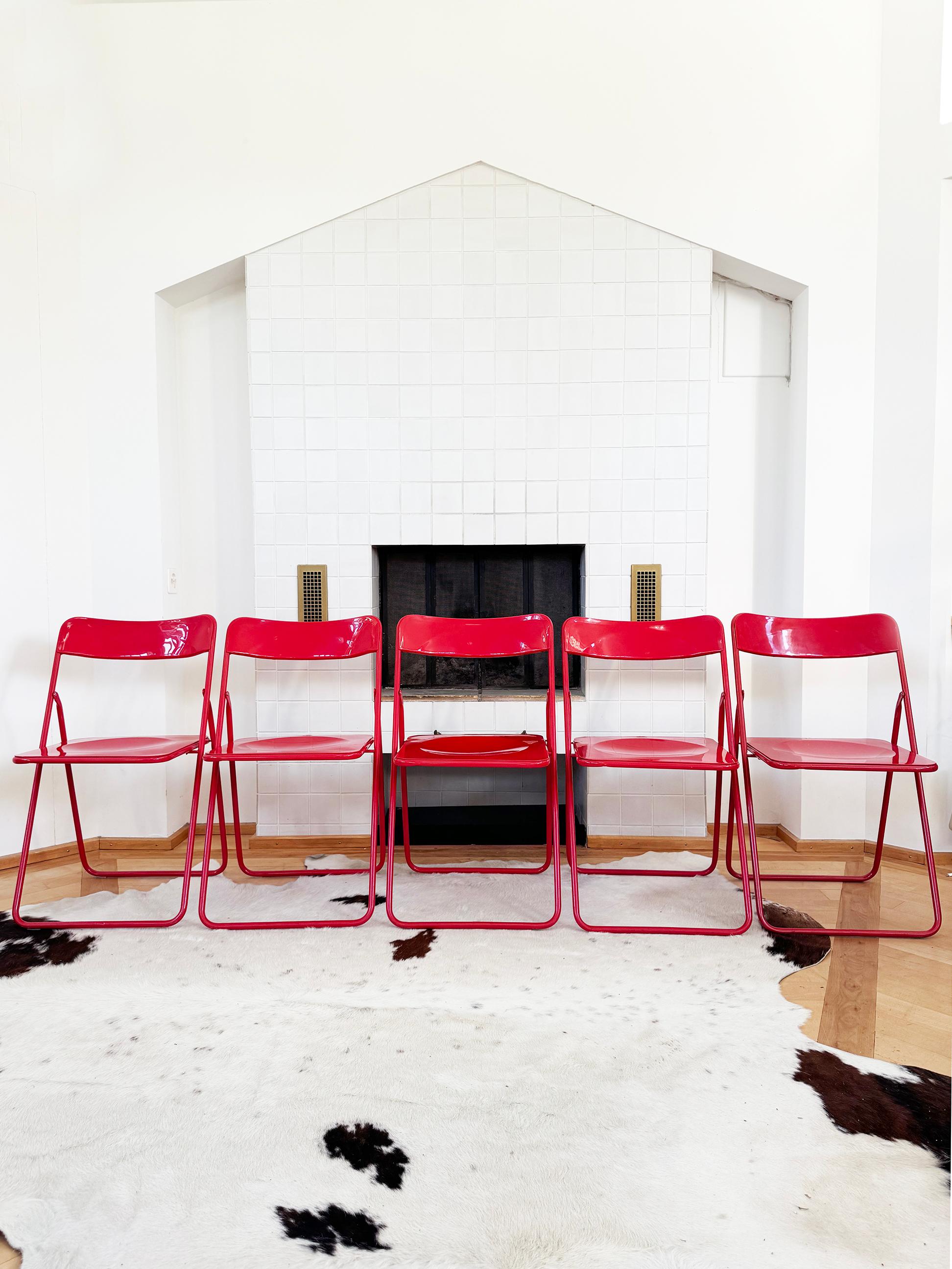  Great opportunity to have a complete set of 5 of these wonderful 1980s Nils Gaamelgaard for Ikea chairs as a perfect set of 5 in red! Sold here as a set.

Note: Red cushions will be provided along with the chairs, for your use. They can be used