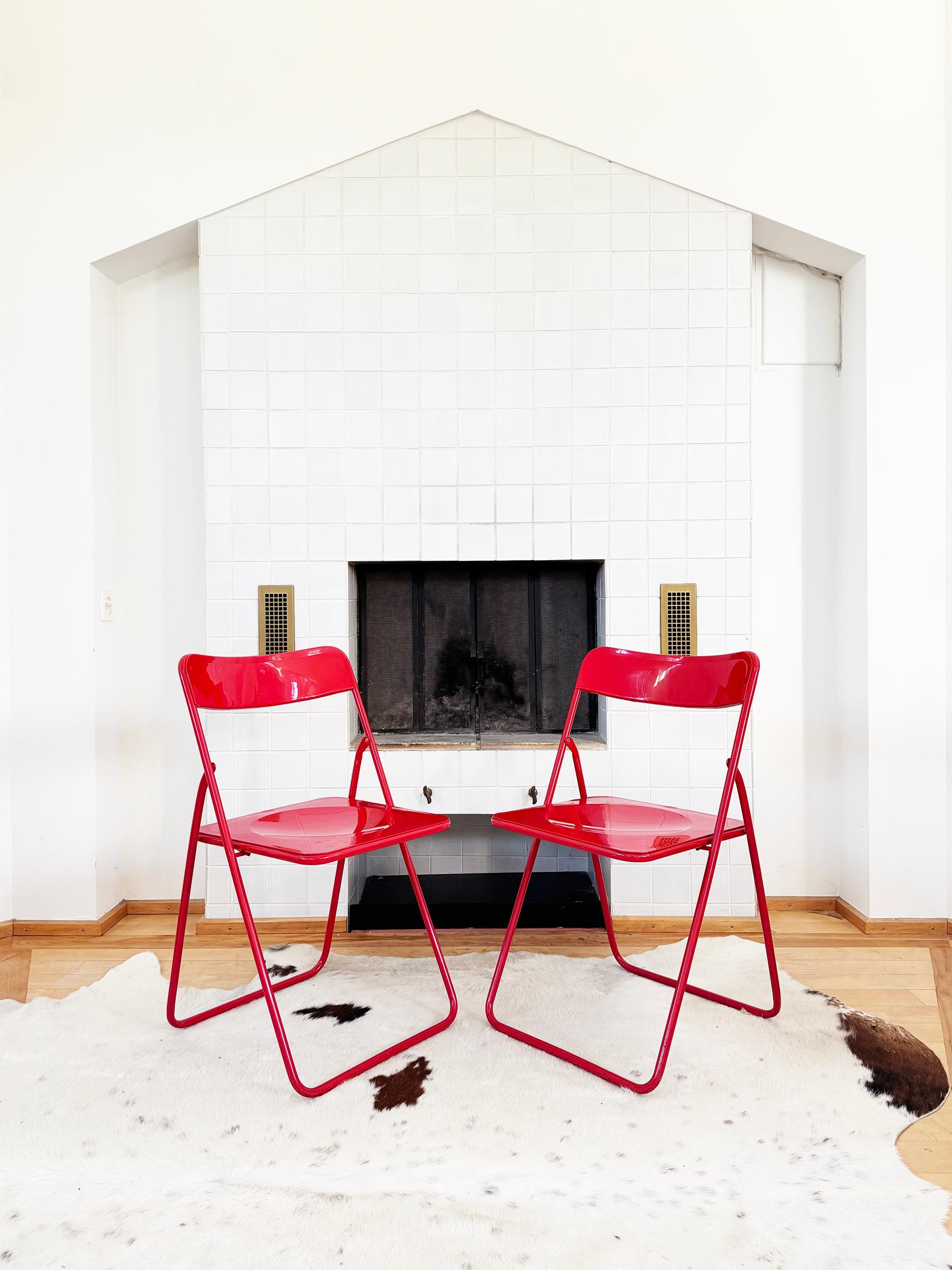 Metal Set of 5 Red Swedish Postmodern 80s Vintage Nils Gammelgaard Ikea 