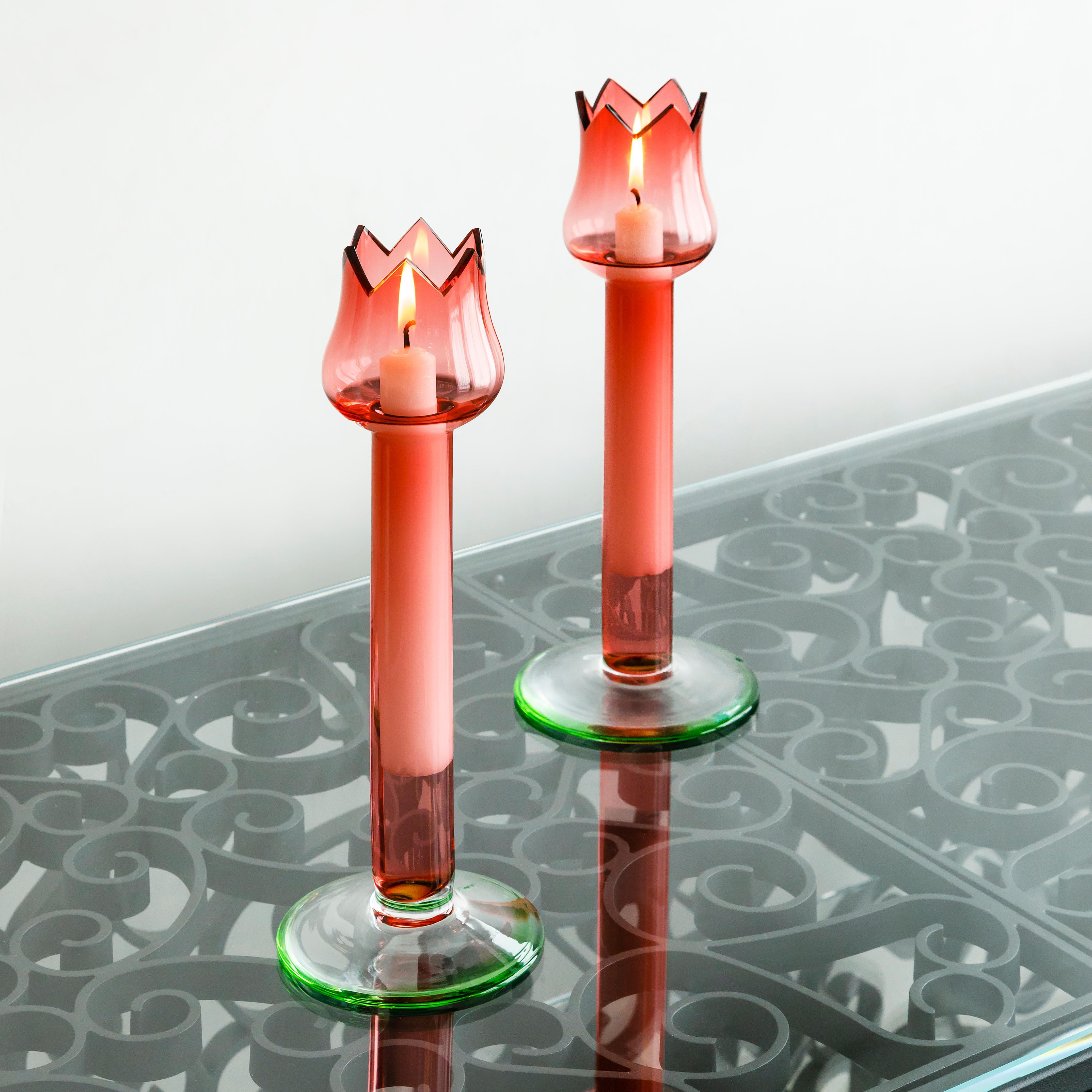 Set of 5 Red Tulip Glass Candleholders by Oscar Tusquets for Bd Barcelona 2