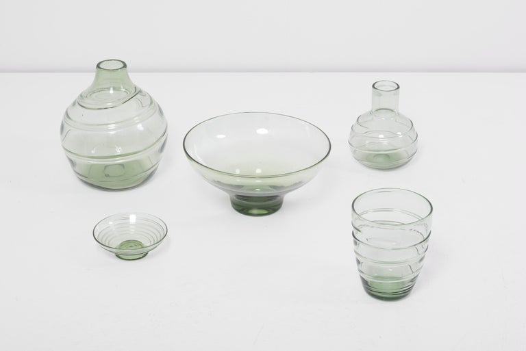 Set of 5 Ribbon-Trailed Glass Vases and Bowls by Barnaby Powell for  Whitefriars For Sale at 1stDibs