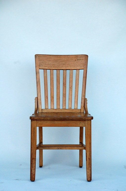 Set of 5 robust and comfortable bleached oak dining chairs. 18.5 inch seat height.