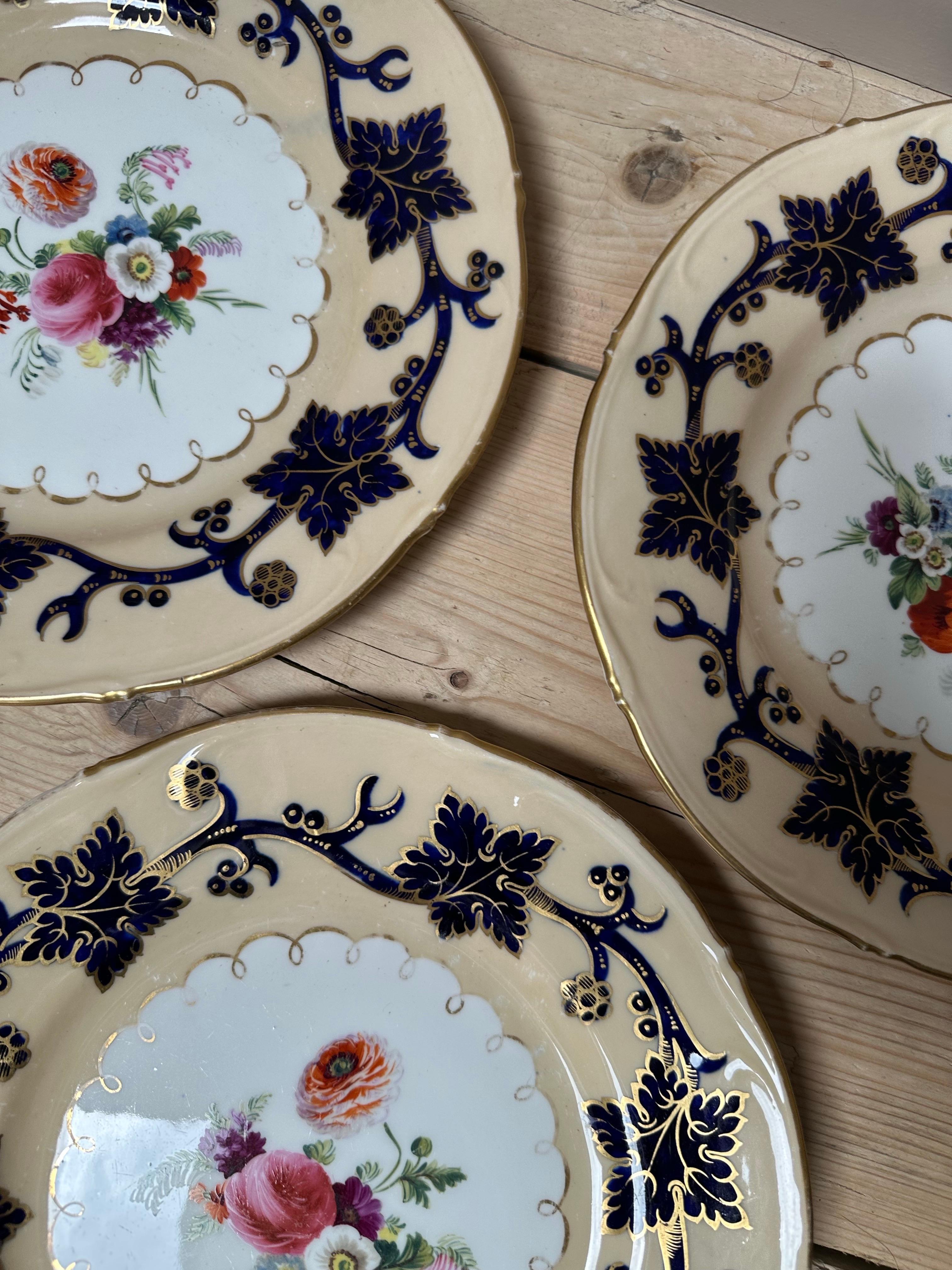 Set of 5 Rockingham Porcelain Dinner Plates, Circa 1830s For Sale 7