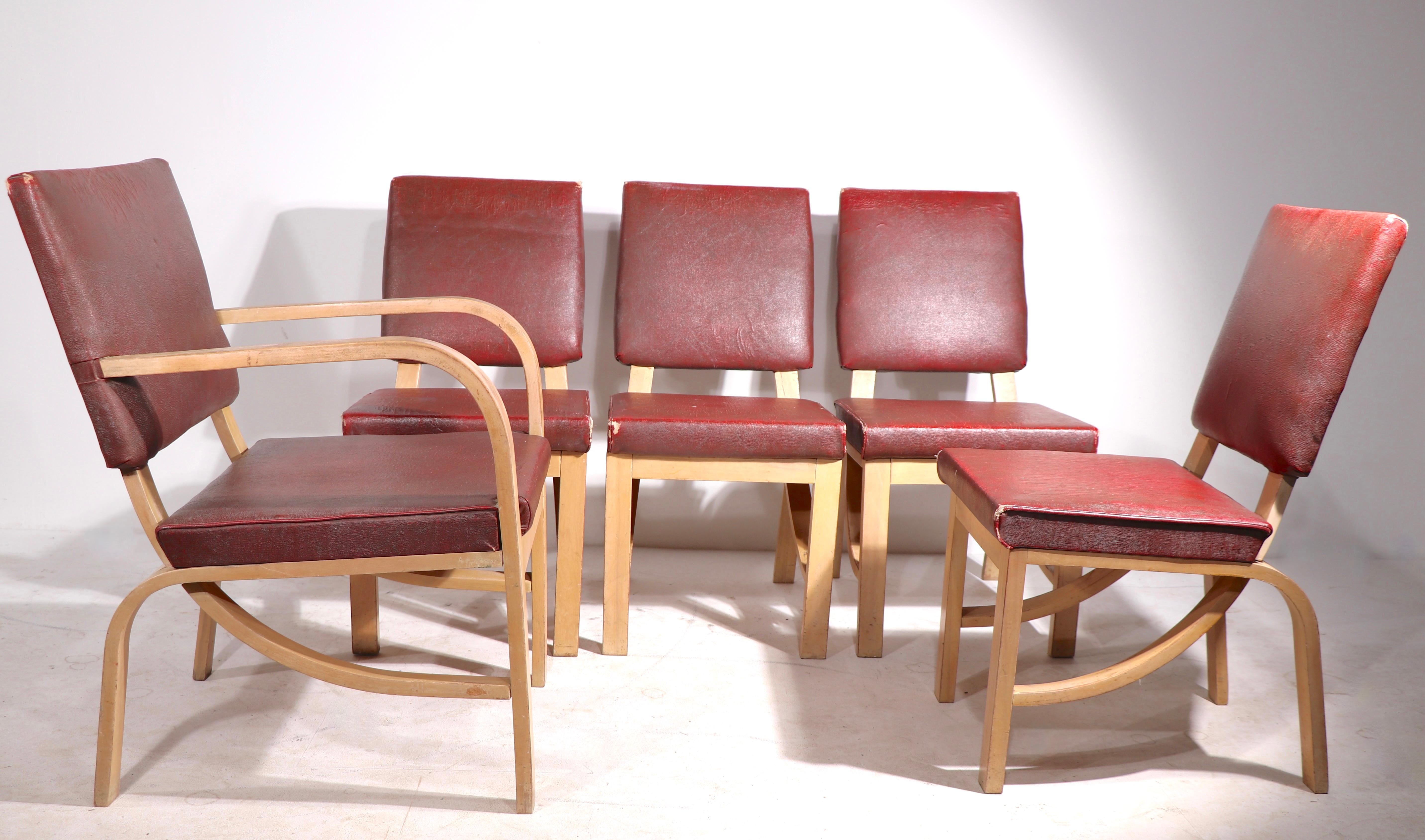Upholstery Set of 5 Rohde for Heywood Wakefield Dining Chairs