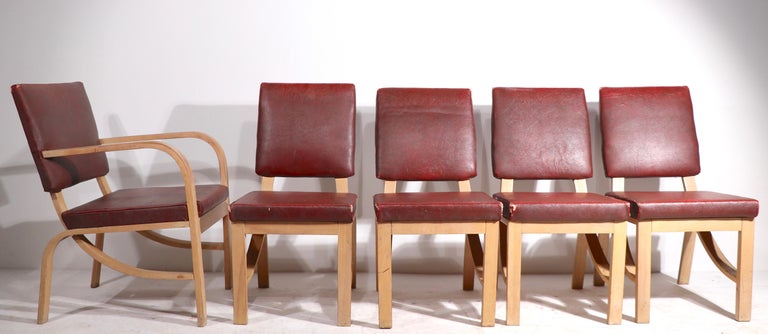 Upholstery Set of 5 Rohde for Heywood Wakefield Dining Chairs For Sale