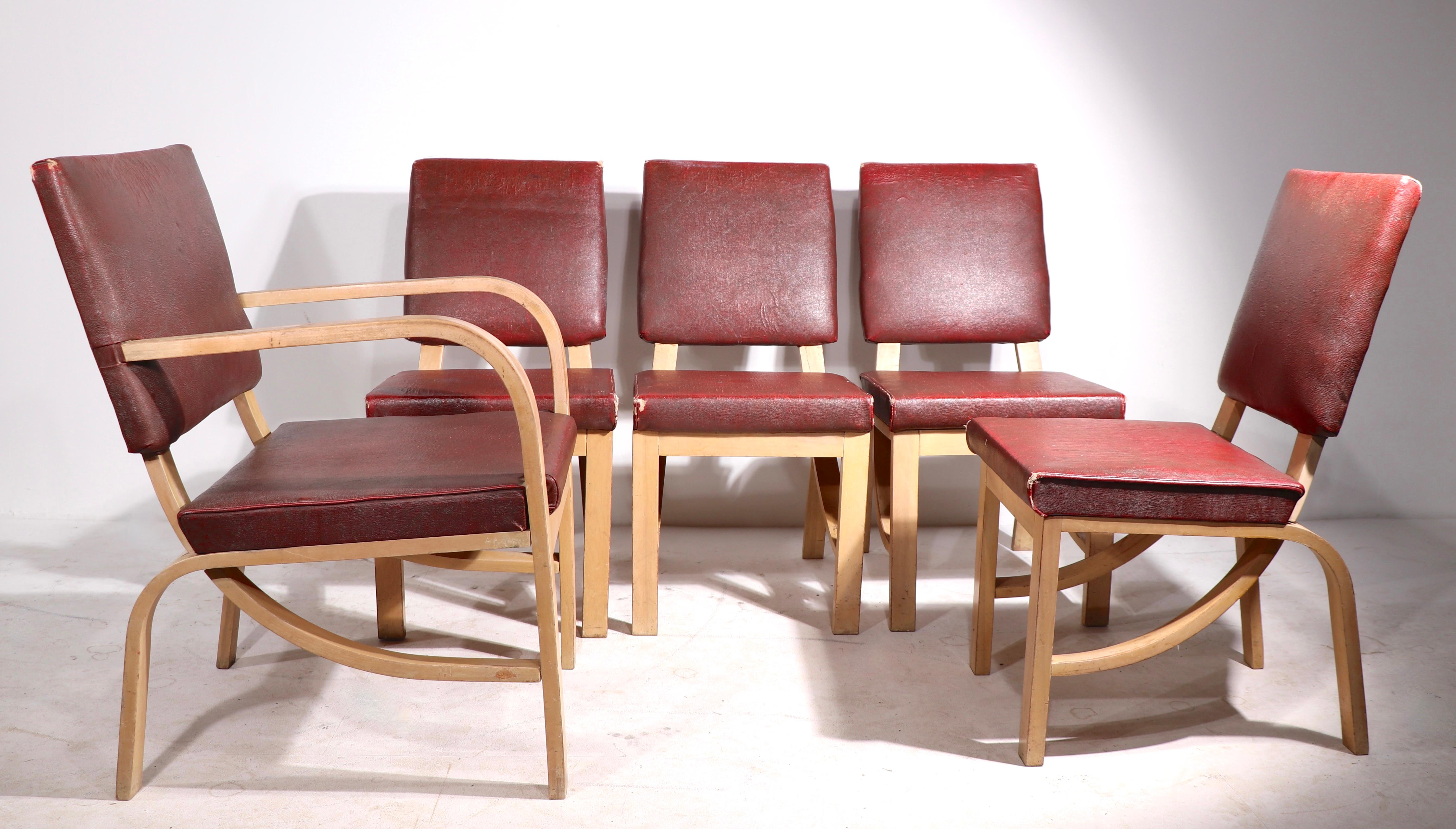 20th Century Set of 5 Rohde for Heywood Wakefield Dining Chairs