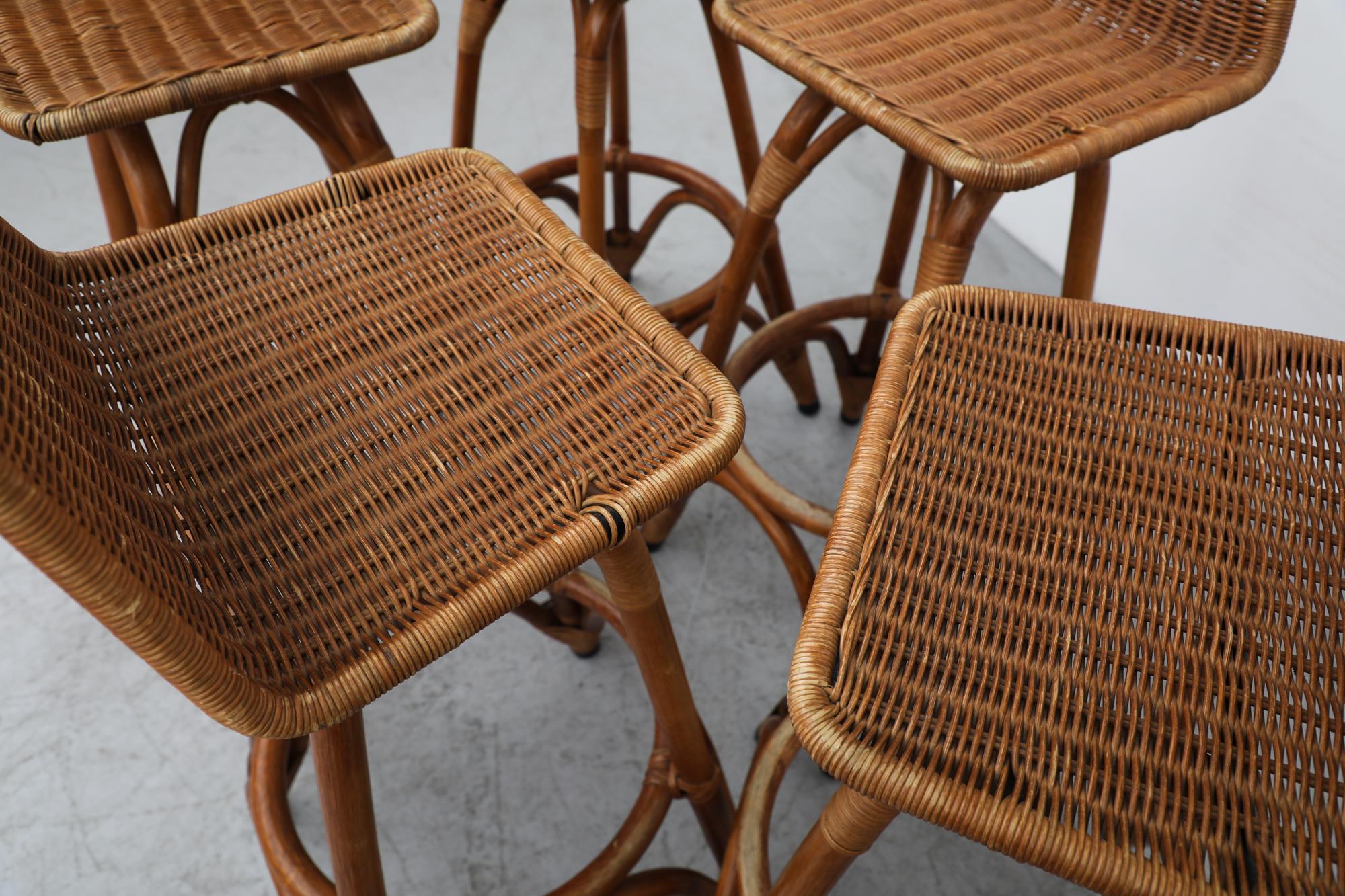 Set of 5 Rohe Noordwolde Rattan and Bamboo Bar Stools 7
