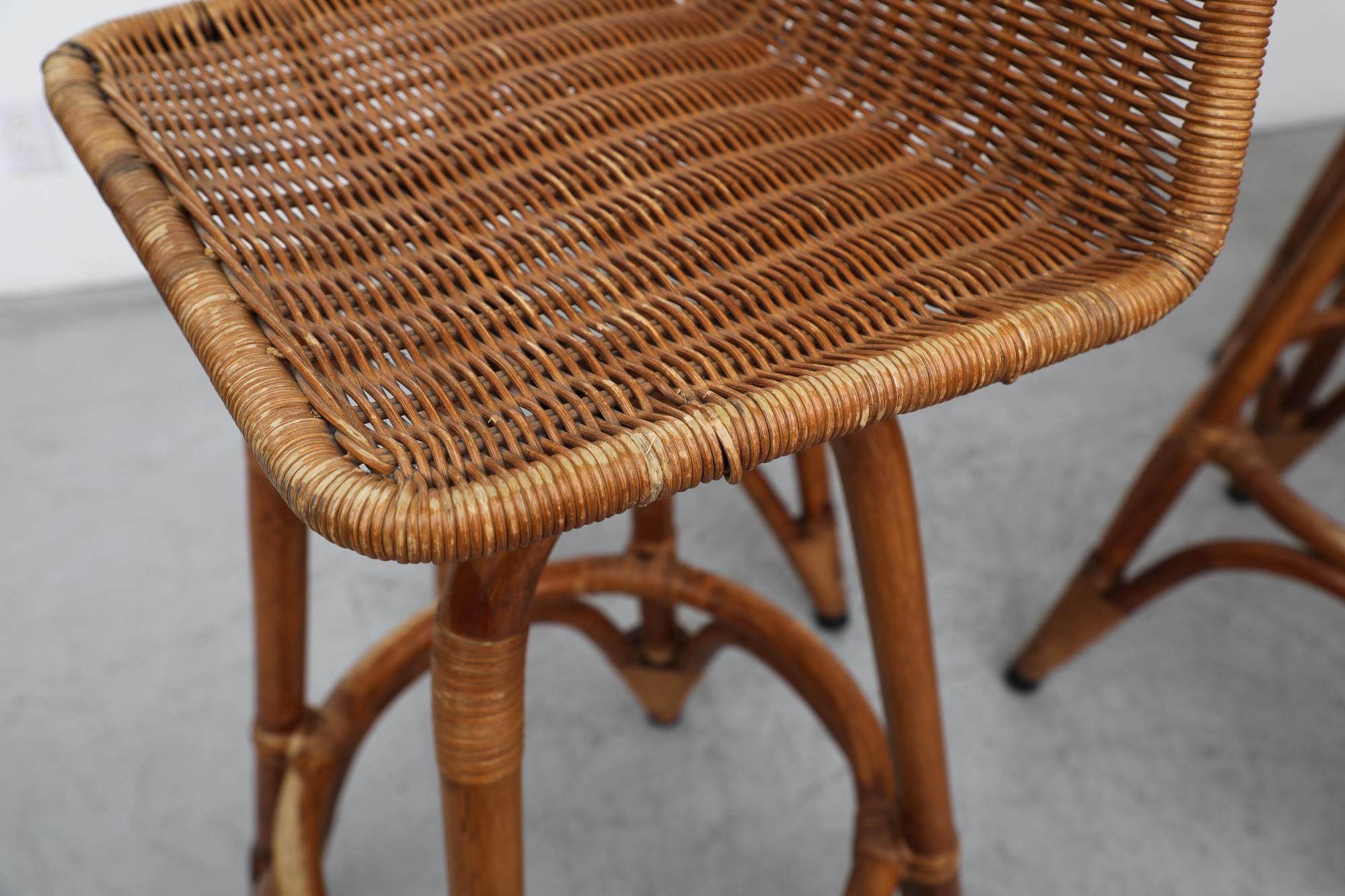 Set of 5 Rohe Noordwolde Rattan and Bamboo Bar Stools 3