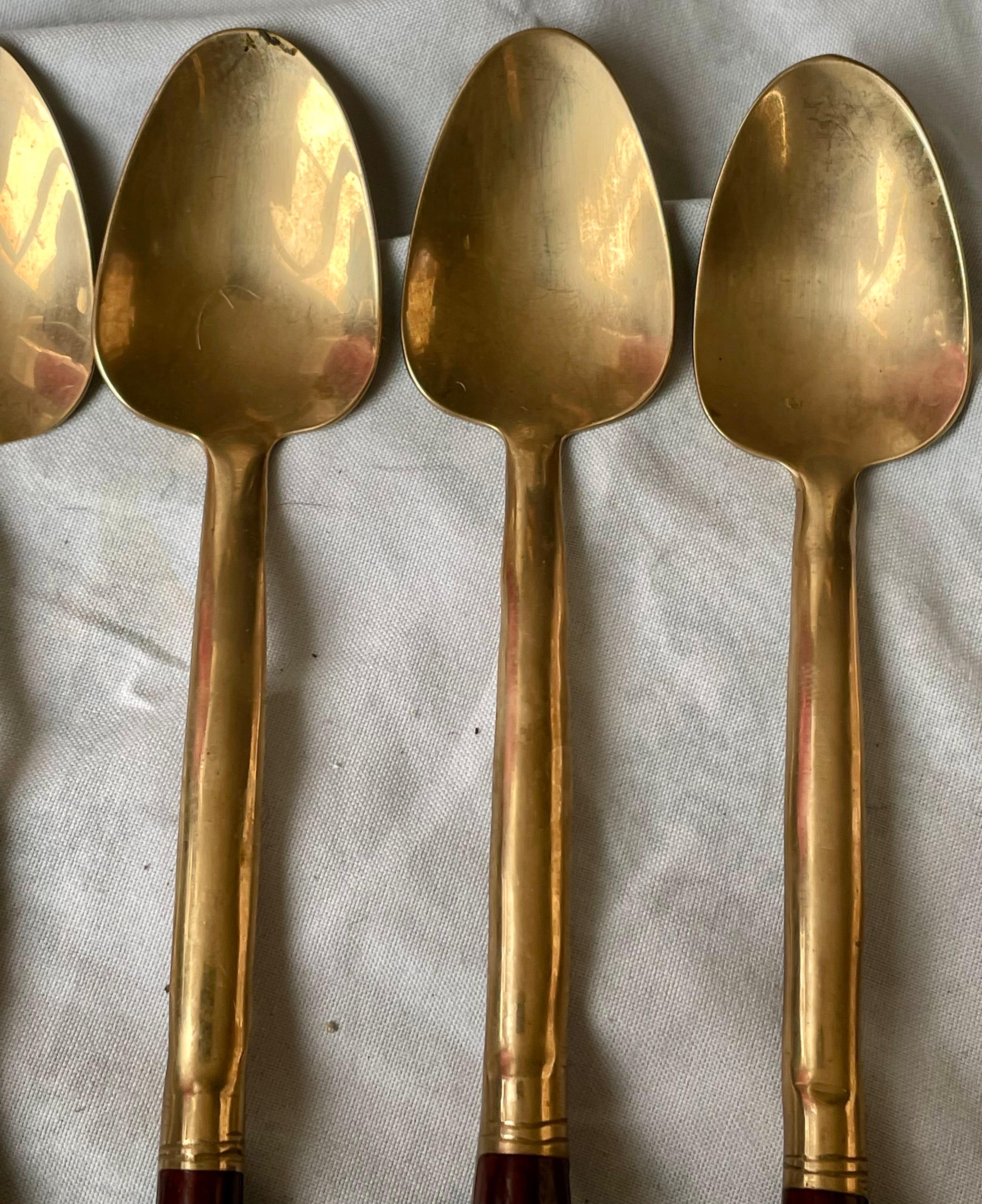 Satz von 5 Palisander & Messing Eis Tee Drink Löffel Besteck (Unbekannt) im Angebot