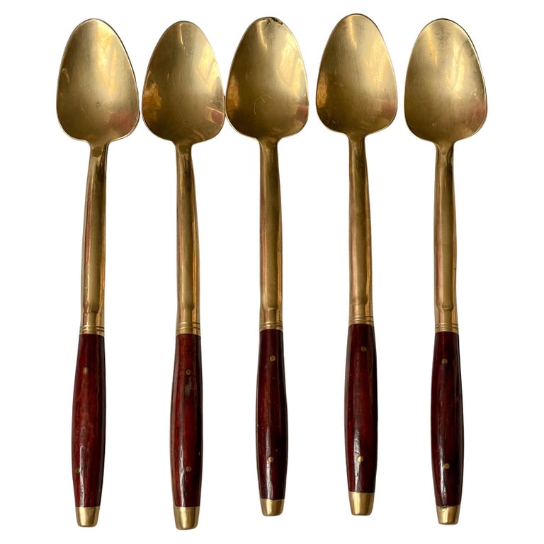 Satz von 5 Palisander and Messing Eis Tee Drink Löffel Besteck im Angebot bei 1stDibs Deutschland