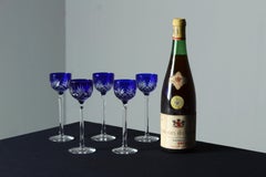 Set Of 5 Royal Blue Liqueur Glasses, 1880s, France, Crystal Glass