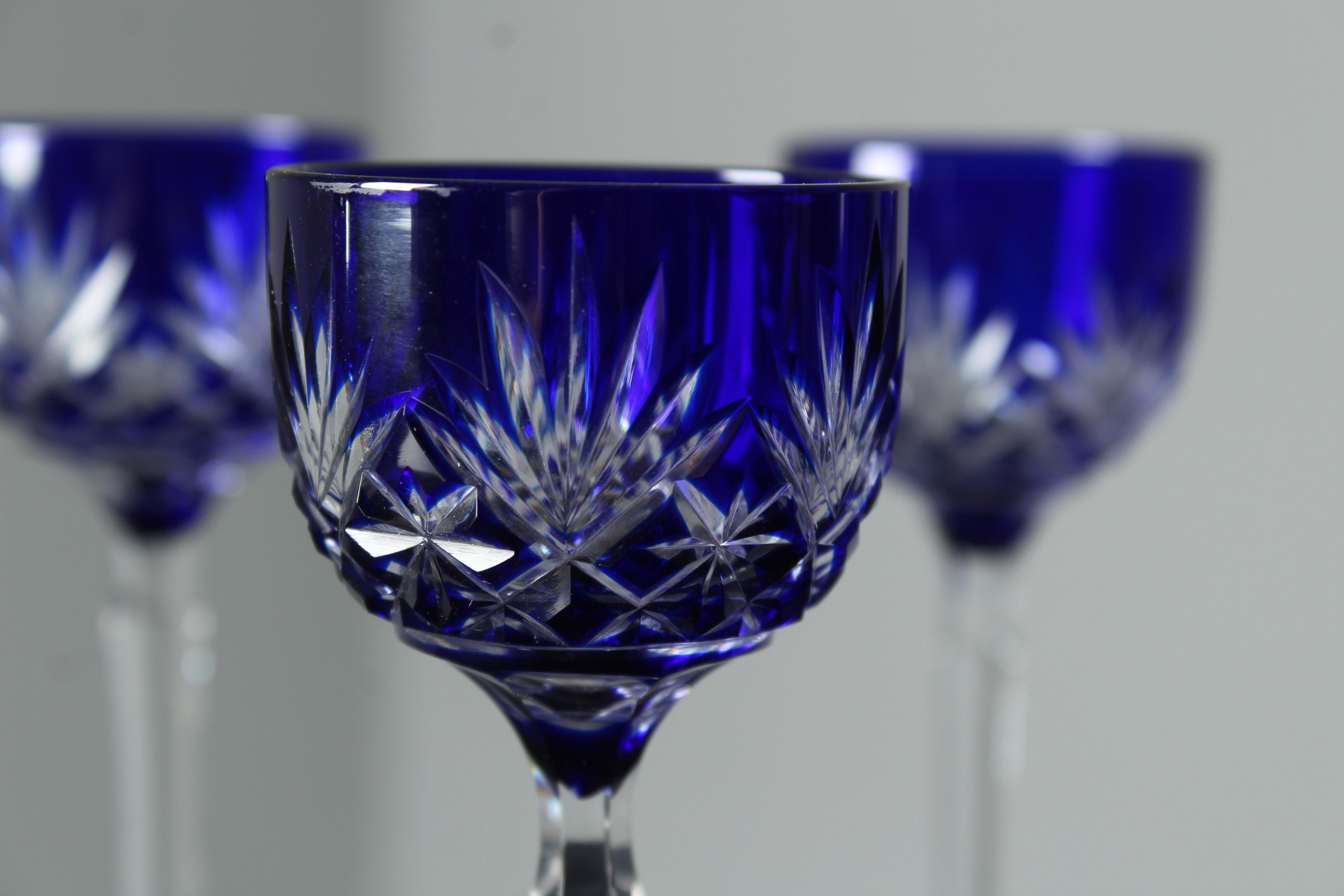 Bohemian Set Of 5 Royal Blue Liqueur Glasses, 1880s, France, Crystal Glass For Sale