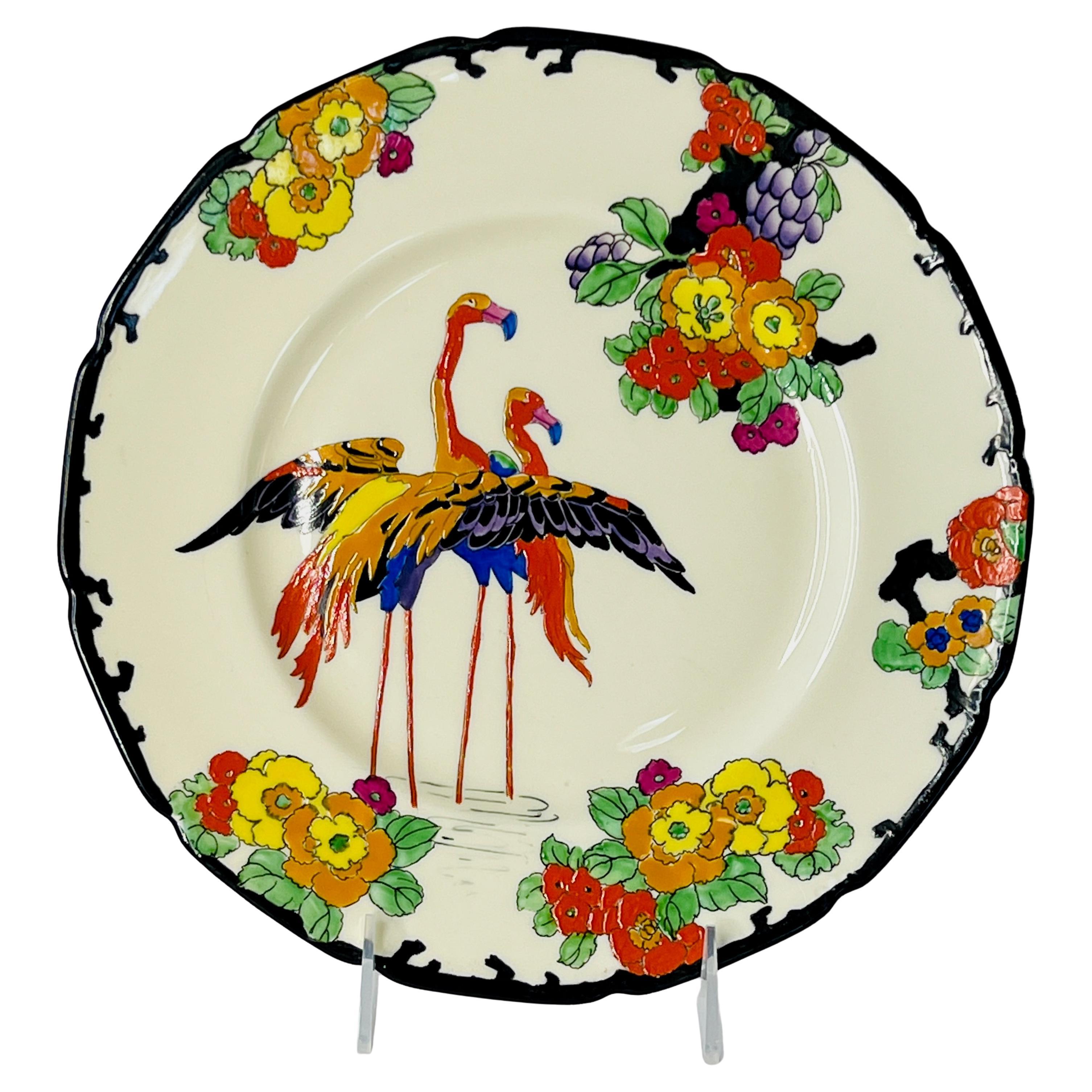 Set of 5 Royal Doulton Vibrant Enamel Art Deco Flamingo Dessert/Side Plates For Sale