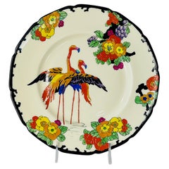 Set of 5 Royal Doulton Vibrant Enamel Art Deco Flamingo Dessert/Side Plates