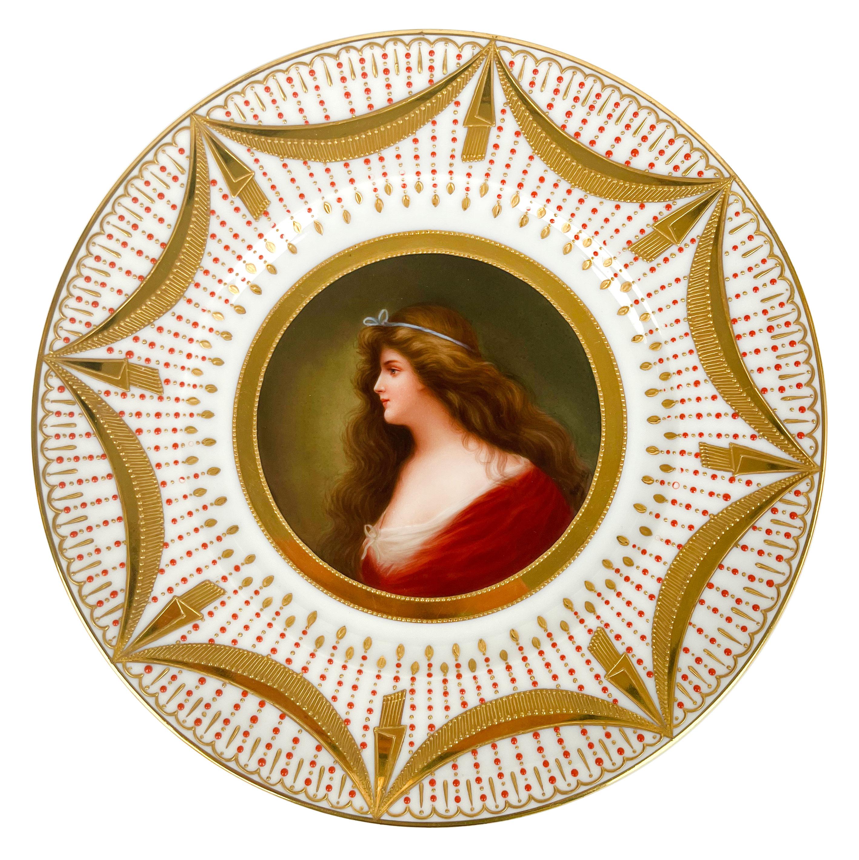 Set of 5 Royal Vienna Hand-Painted Jeweled Porcelain Cabinet Plates For Sale 5