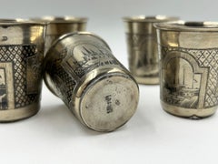 Set of 5 Russian Silver Glazed Cups