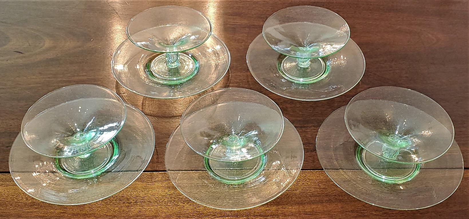 Italian Set of 5 Salviati Venetian Compote Glasses with Dish