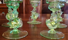 Set of 5 Salviati Venetian Glass Dolphin Large Wine Goblets