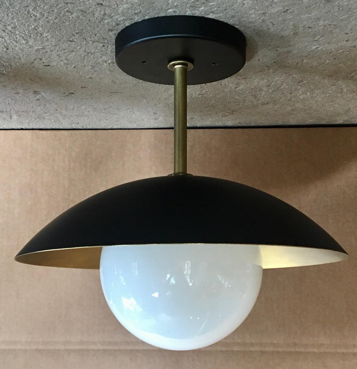 Set of 5 Sasco Semi-Flush Mount Brass Light Fixtures In Excellent Condition In Pound Ridge, NY