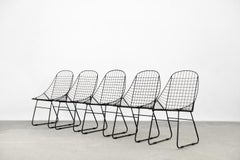 Set of 5 Scandinavian Mid-Century Modern Minimalist Black Wire Prototype Chair