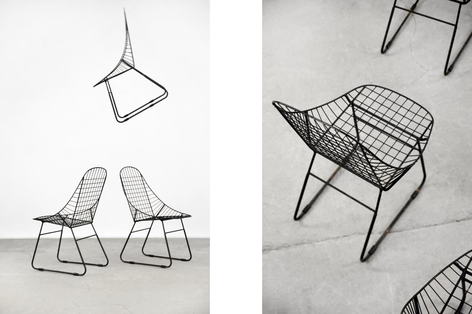 Métal Prototype de 5 chaises scandinaves minimalistes en fil de fer noir de style moderne du milieu du siècle dernier en vente