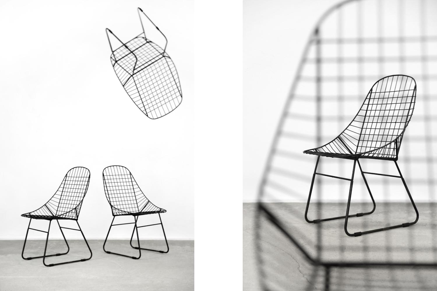 Prototype de 5 chaises scandinaves minimalistes en fil de fer noir de style moderne du milieu du siècle dernier en vente 1