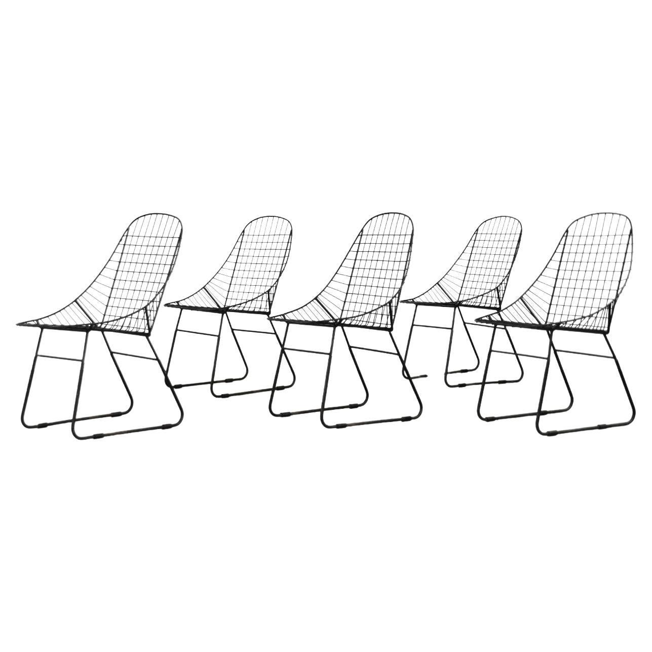 Set of 5 Scandinavian Mid-Century Modern Minimalist Black Wire Prototype Chair