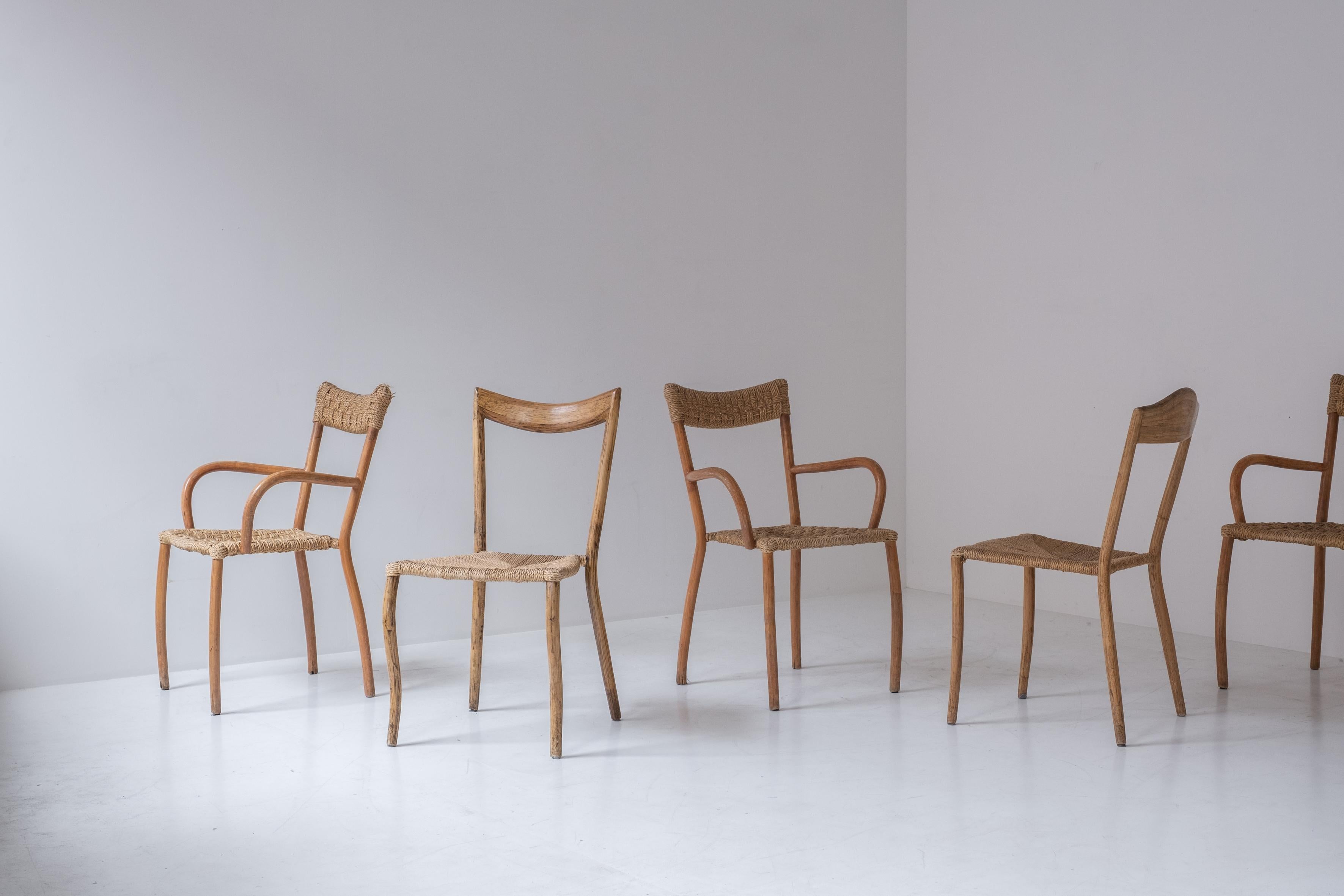 Mid-Century Modern Set of 5 Sculptural Dining Chairs from France, Designed in the 1960s