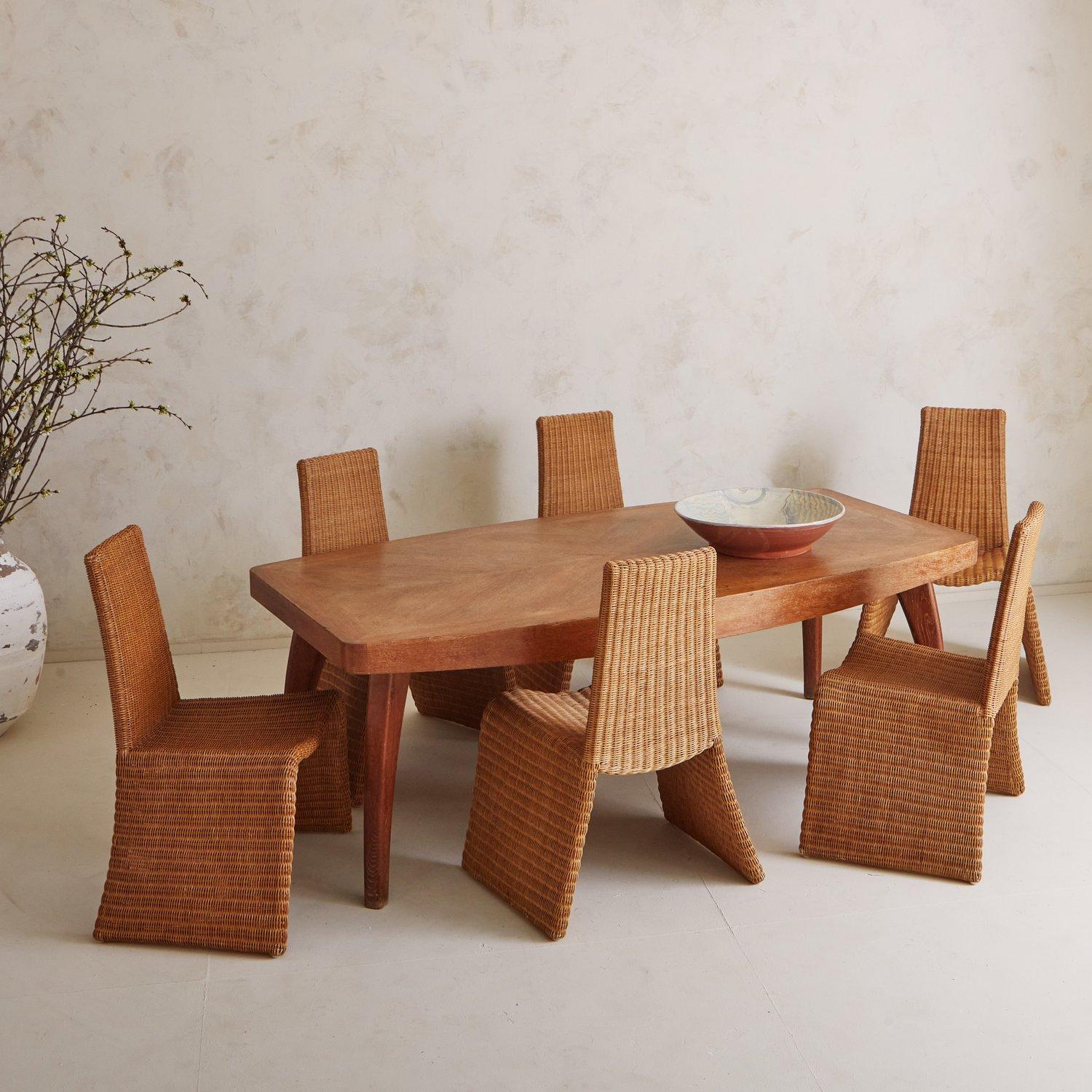 Spanish Set of 5 Sculptural Wicker Dining Chairs, Spain 20th Century