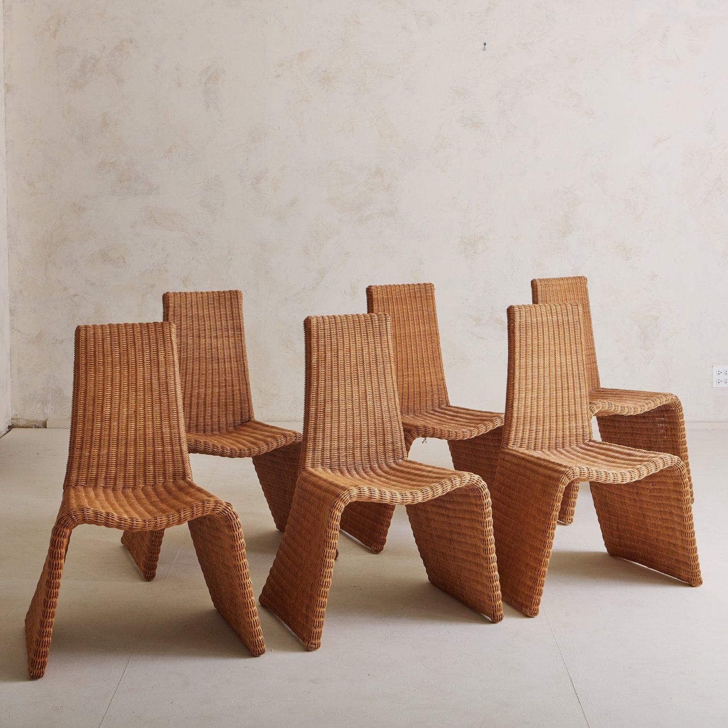 Set of 5 Sculptural Wicker Dining Chairs, Spain 20th Century 2