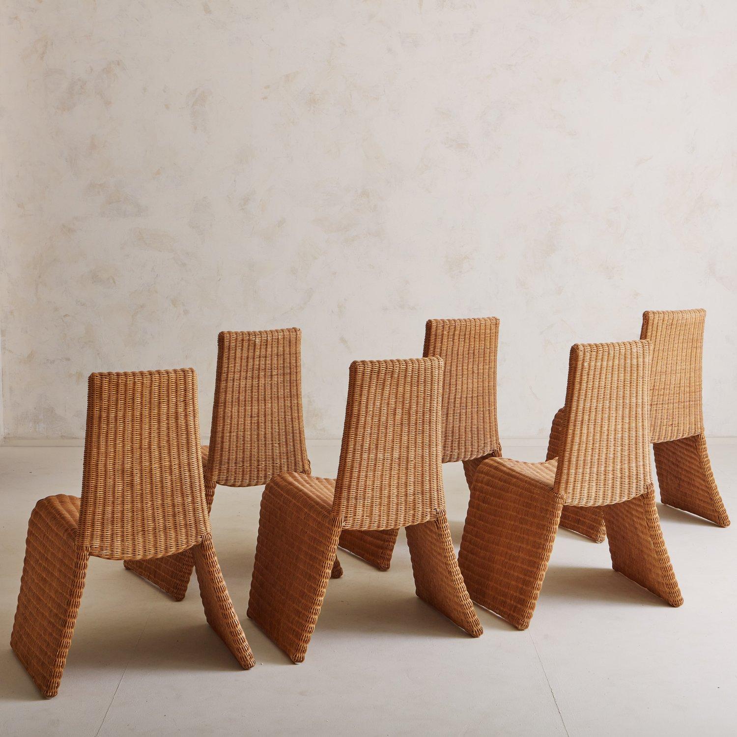 Set of 5 Sculptural Wicker Dining Chairs, Spain 20th Century 3