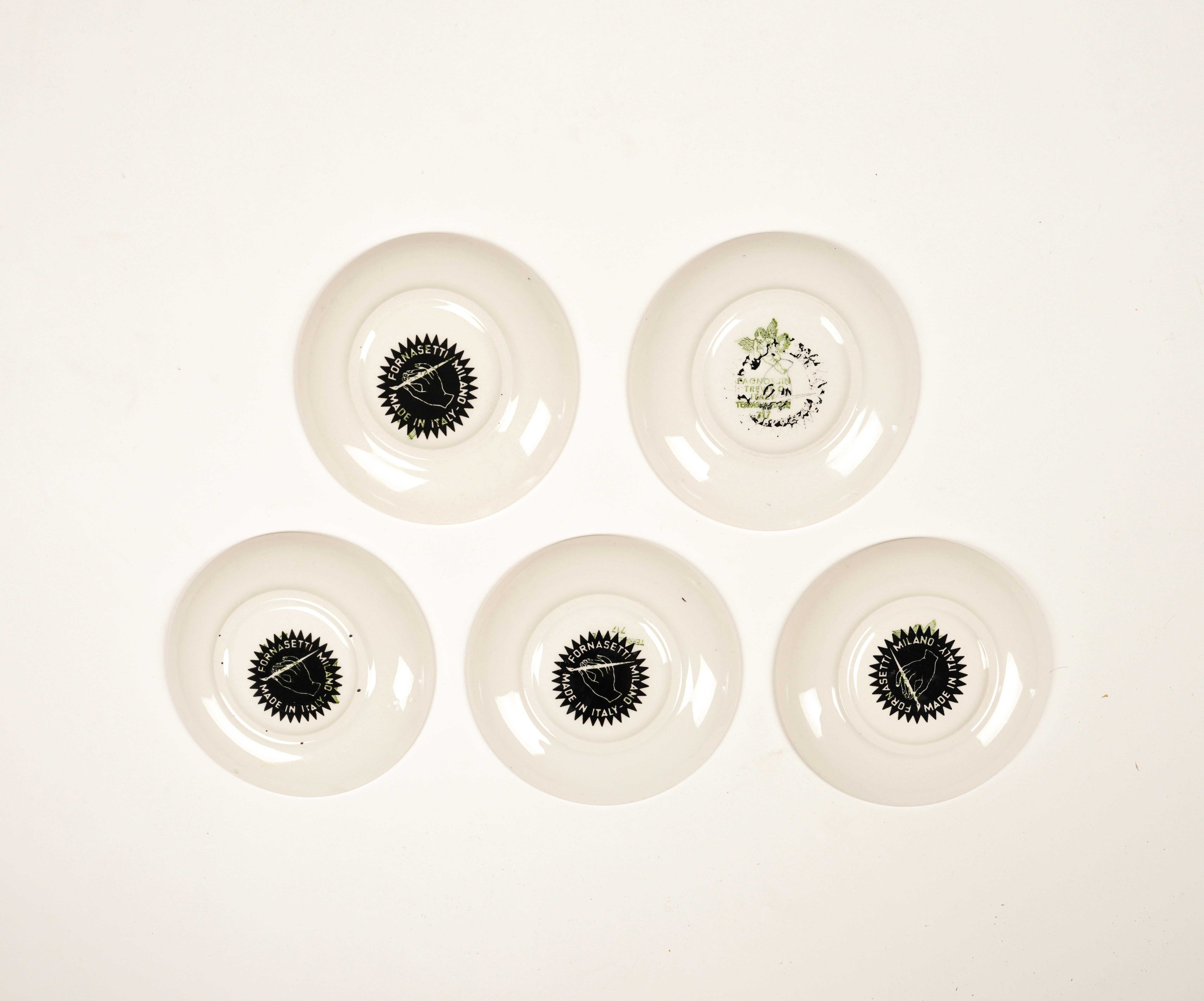 Set von 5 kleinen Tellern oder Untersetzern aus Porzellan von Piero Fornasetti, Italien 1950er Jahre im Angebot 6