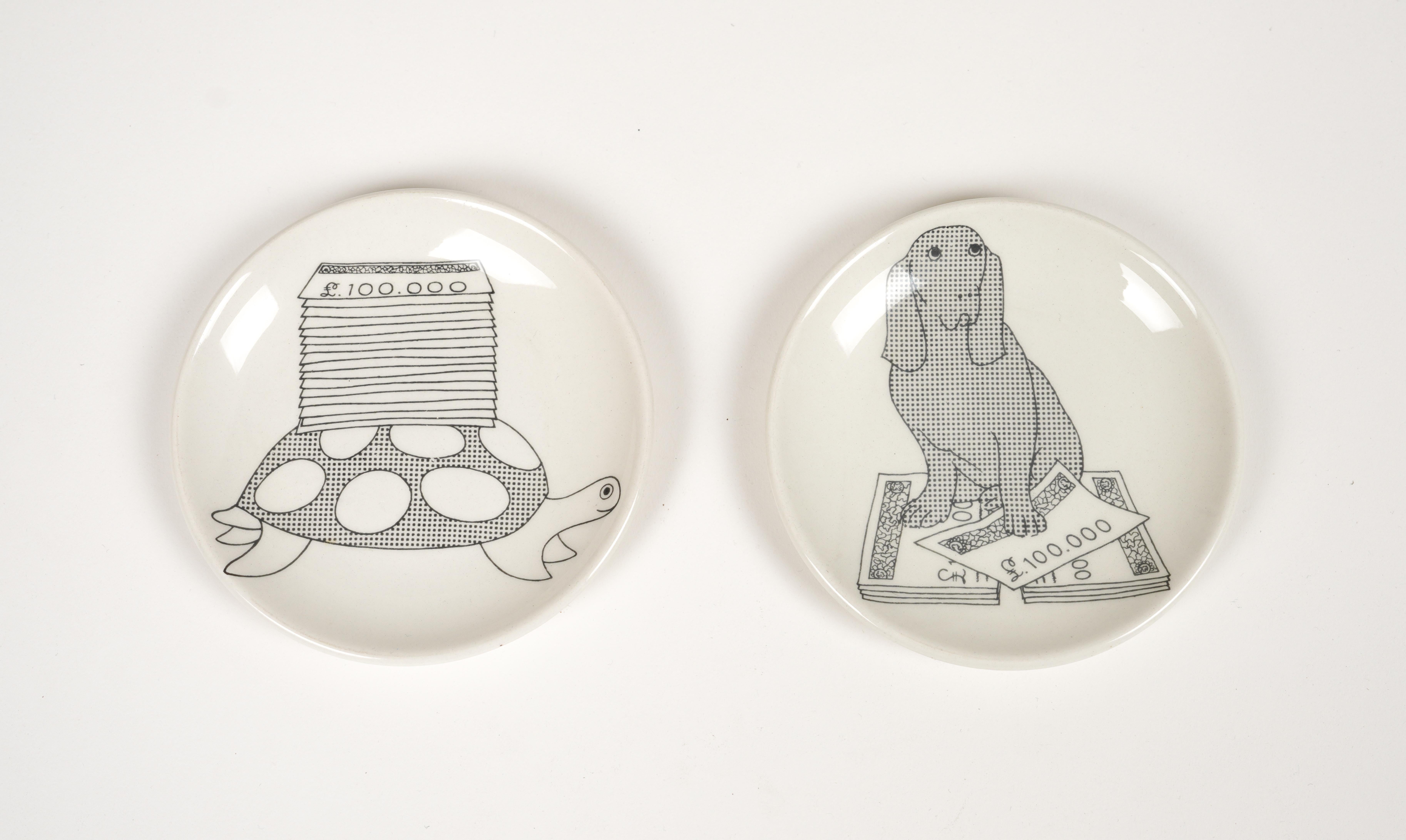 Set of 5 Small Plate or Coasters in Porcelain by Piero Fornasetti, Italy 1950s In Good Condition For Sale In Rome, IT