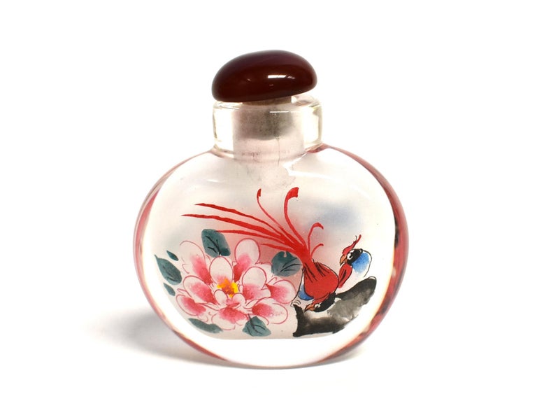 Set of 5 Snuff Bottles Reverse Painted Birds For Sale 5