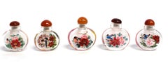Set of 5 Snuff Bottles Reverse Painted Birds