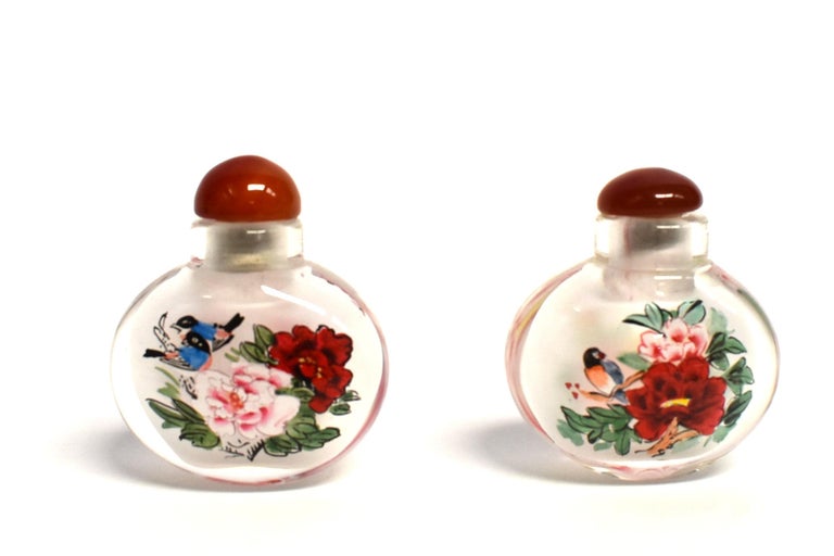 Set of 5 Snuff Bottles Reverse Painted Birds For Sale 2
