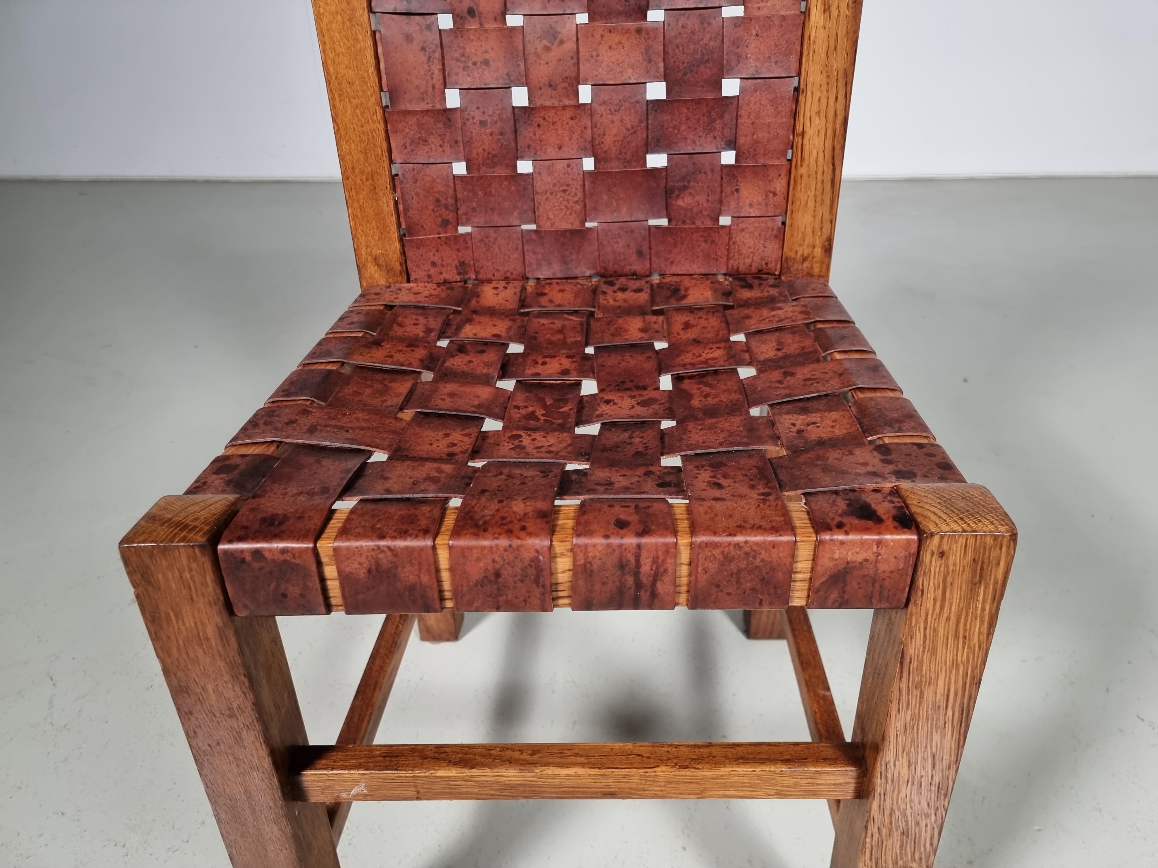 Set of 5 Solid Oak Brutalist Dining Chairs, Belgium, 1970s In Good Condition In amstelveen, NL