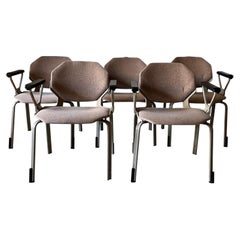 5er-Set Space Age Futuristische achteckige stapelbare Metallstühle für den Essbereich von Fröscher