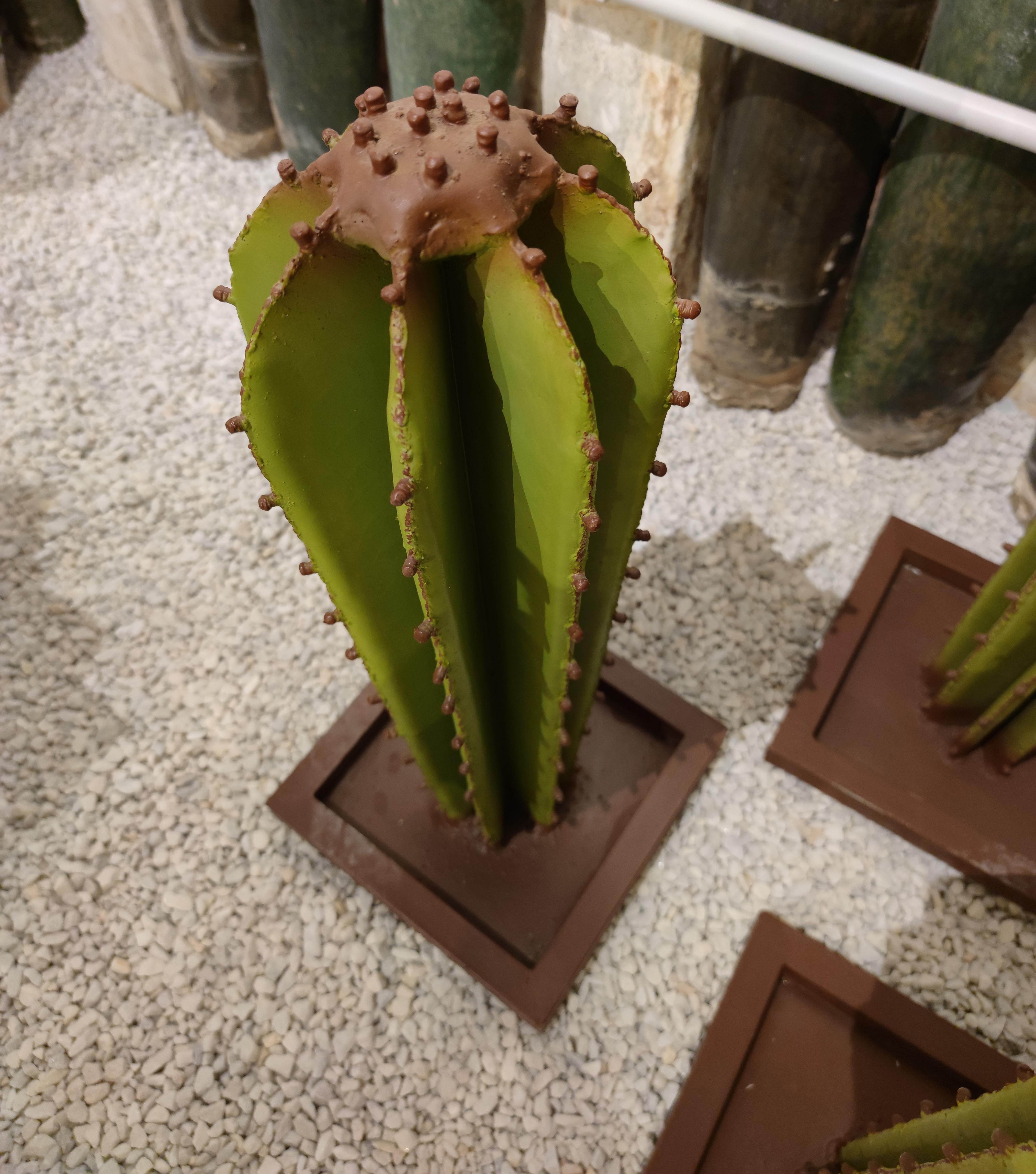 Set of 5 Spanish Hand Painted Cactus Iron Sculptures 1