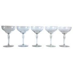 Set of 5 "Starburst" Pattern Cut Glass Champagne Coupes / Glasses