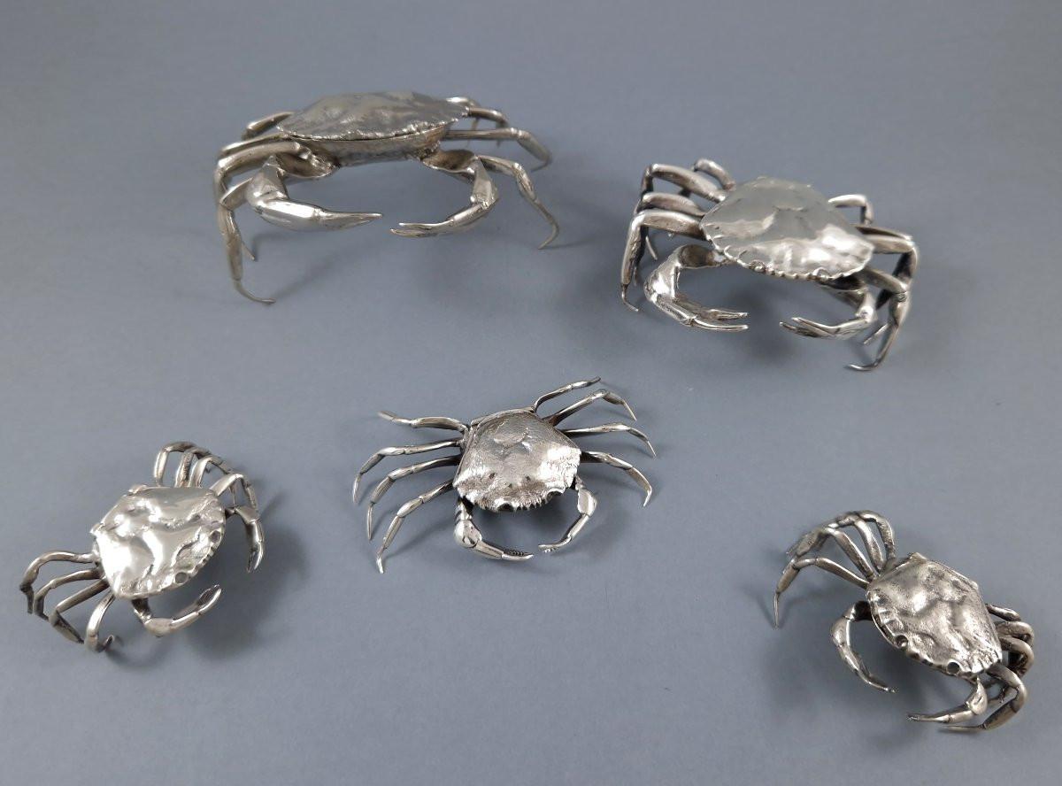 Set Of 5 Sterling Silver Crab Boxes In Excellent Condition For Sale In Saint-Ouen, FR
