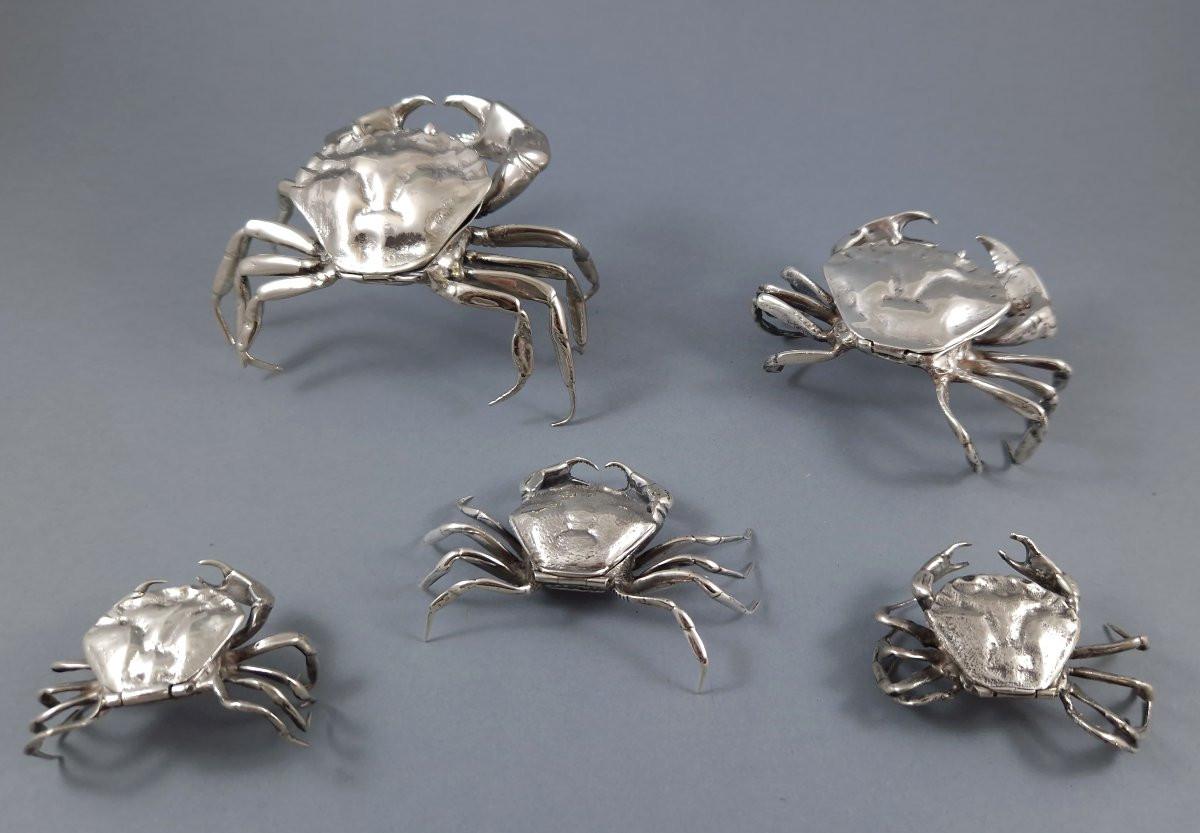 Set Of 5 Sterling Silver Crab Boxes For Sale 3