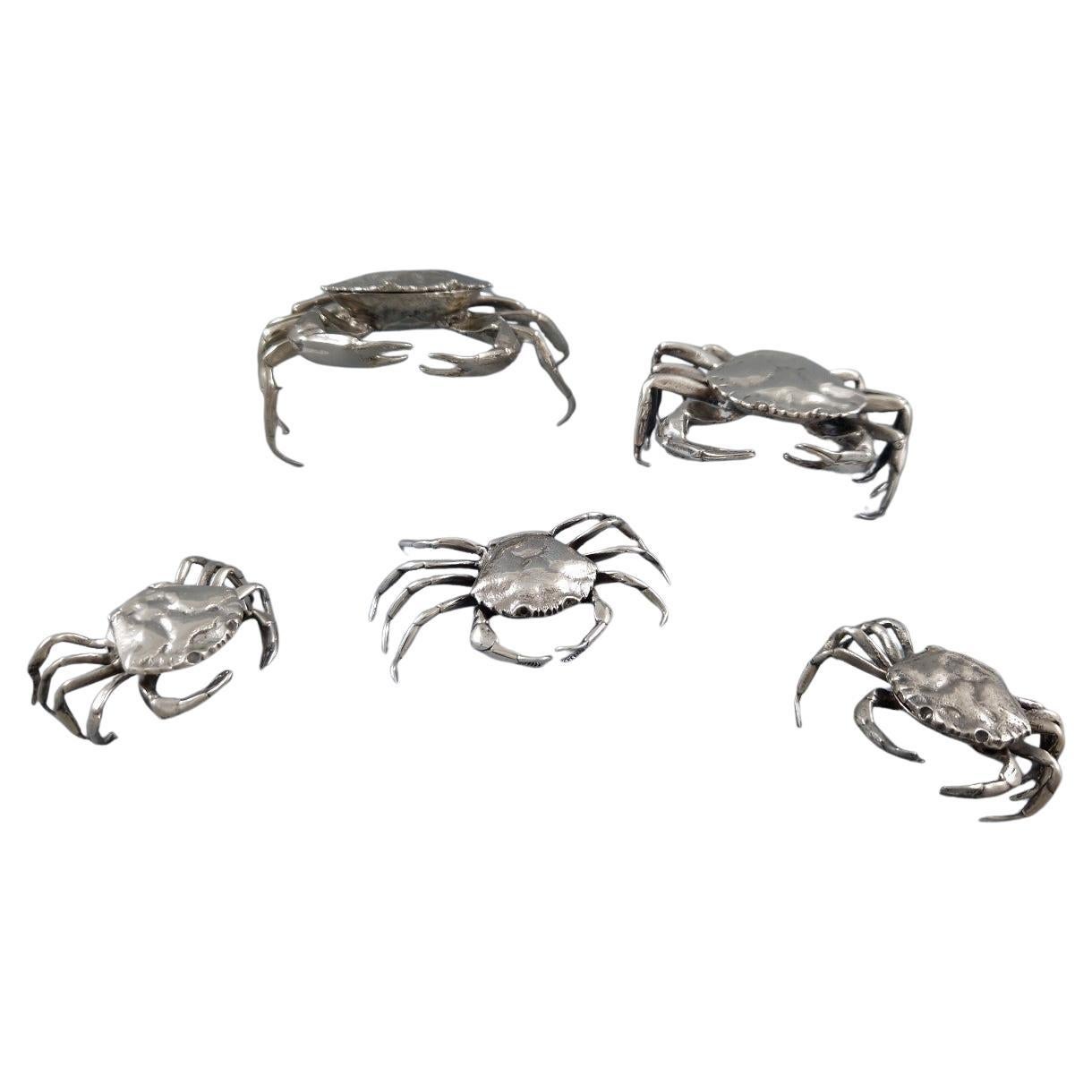 Set Of 5 Sterling Silver Crab Boxes For Sale