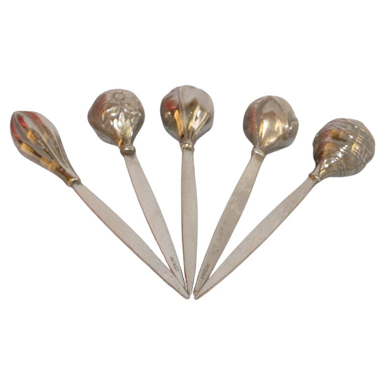 Set of 5 Sterling Silver Vintage Martini Cocktail Olive Picks Barware Appetizer For Sale at 1stDibs
